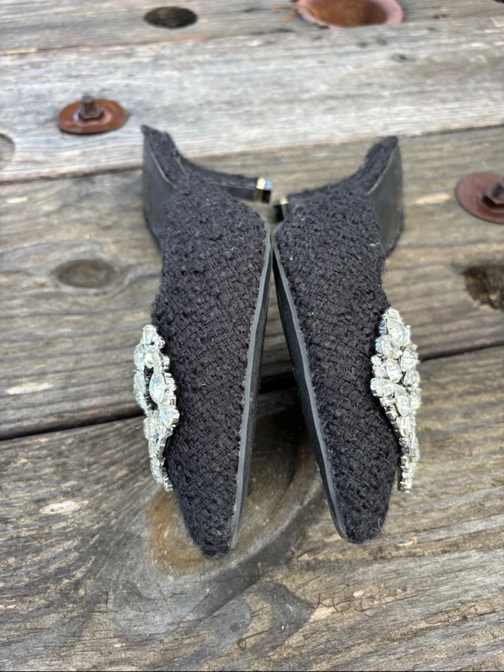 Crown & Ivy Women’s Sz6.5M Black Pointed Toe Mule with Crystal Buckle#317 - Picture 8 of 11